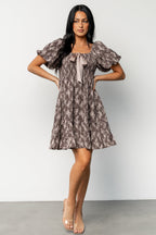 Anastasia Bow Short Dress | Dusty Clove Print